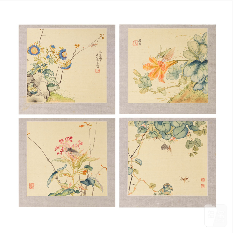 居廉 花與蟲 一組四幅 設色絹本 無框 | JU LIAN (1828-1904) - 图4